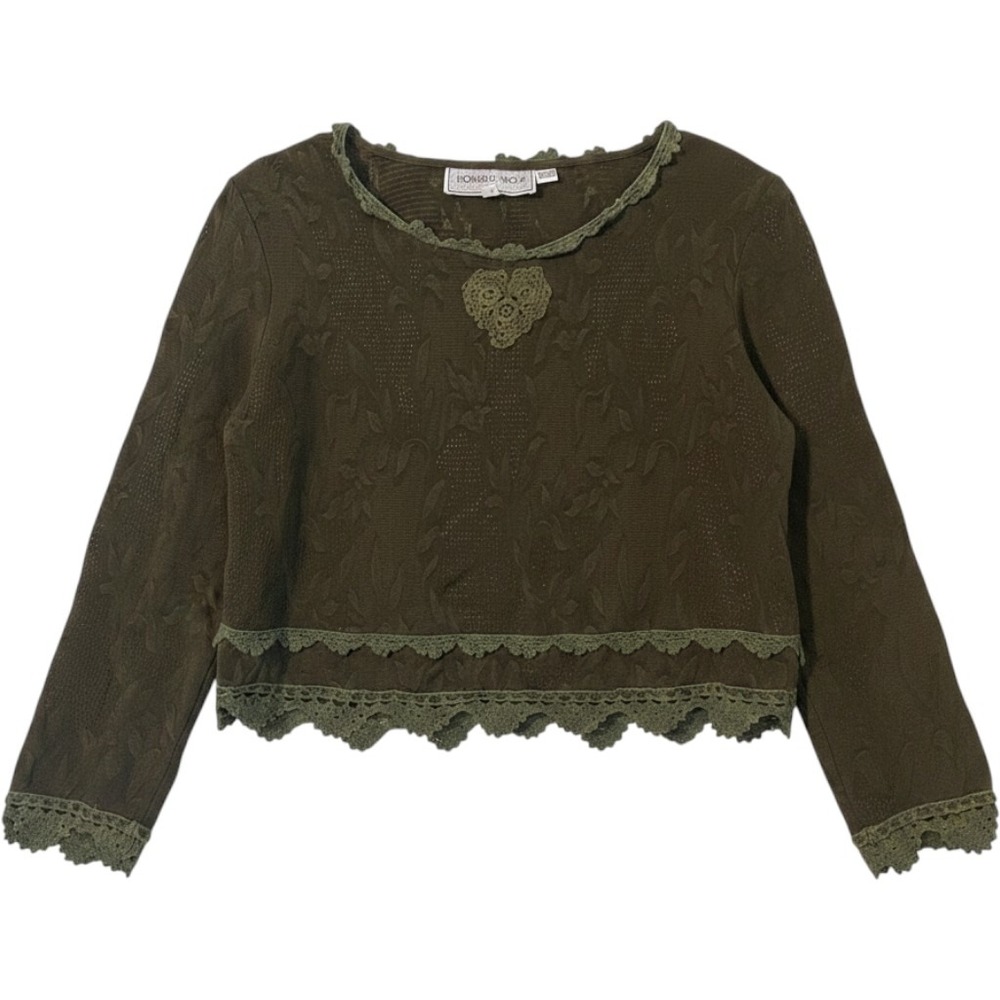 Howard Wolf Vtg Green Crochet Accent Top Size 6 Forest Fairy Grunge Goblincore